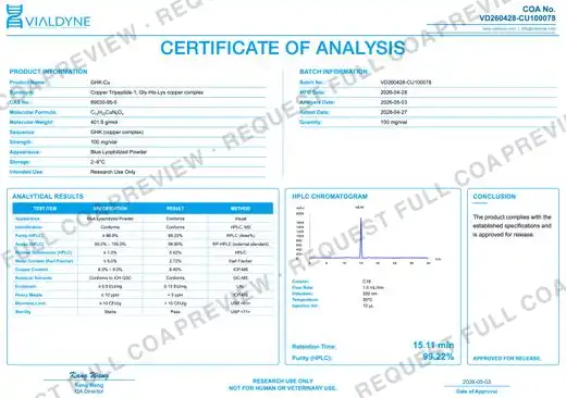 Vialdyne GHK-Cu batch VD260428-CU100078 Certificate of Analysis preview